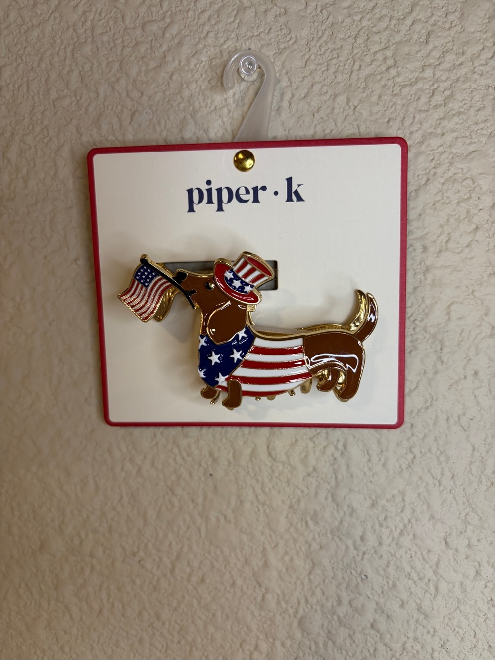 Piper K Patriotic Dachshund Hair Claw Clip USA Flag Fourth of July